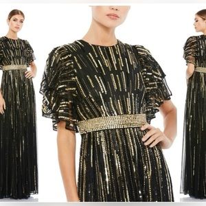 Mac Duggal Black and Gold Sequin Gown